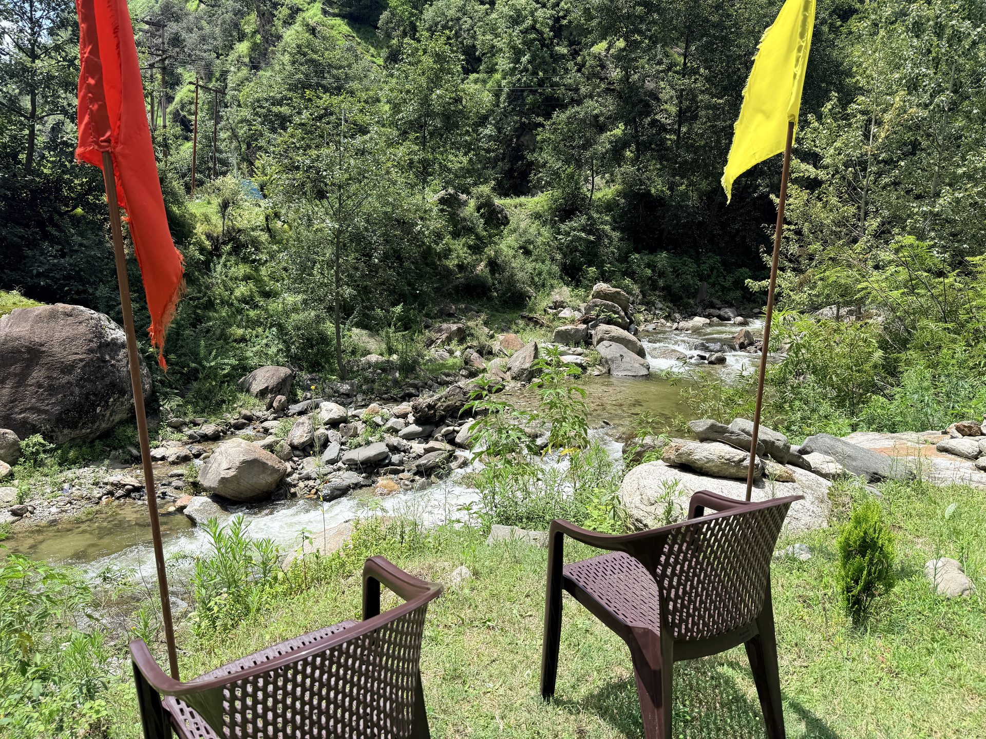 Outdoor seating by the river